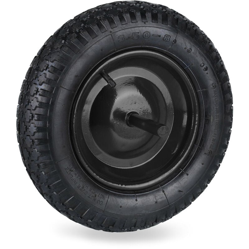 Roue de brouette 3.50-8 avec axe fixe, jante en acier, capacité de charge maximale : 120 kg, noire - Relaxdays