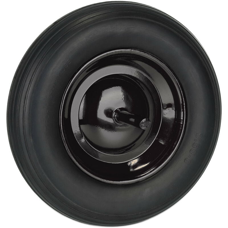 Roue de brouette 3.50-8 avec axe fixe, pneu caoutchouc pu, jante en acier, charge maximale : 100 kg, noire - Relaxdays