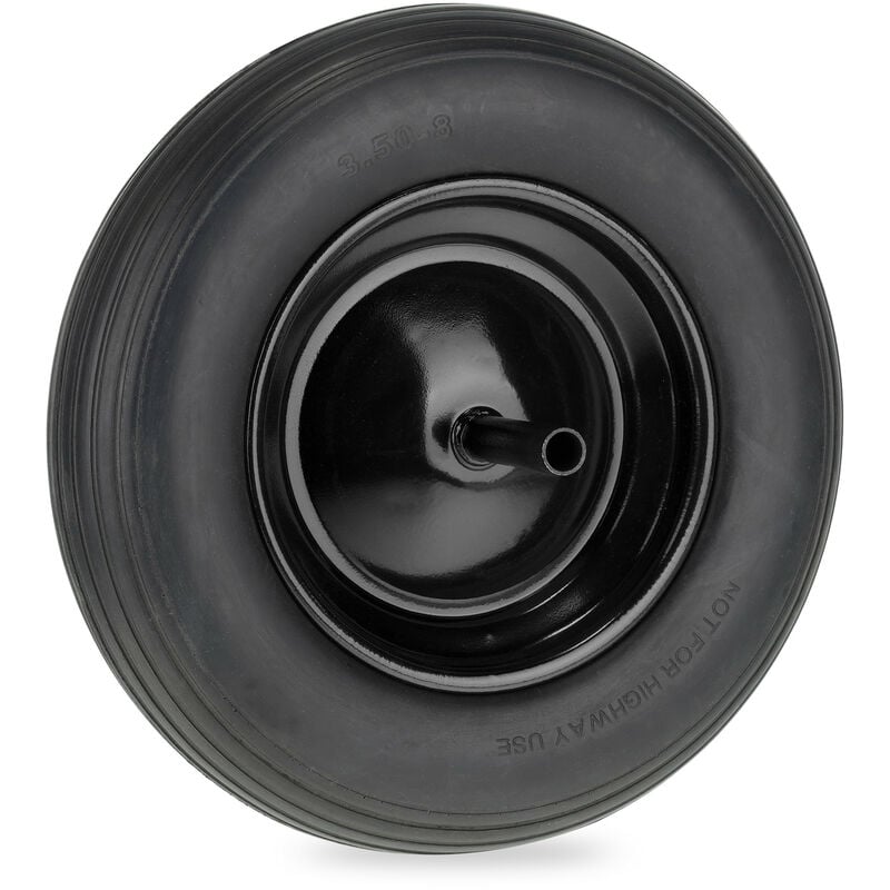 Roue de brouette 3.50-8 avec axe fixe, pneu caoutchouc (pu), jante en acier, charge maximale : 120 kg, noire - Relaxdays