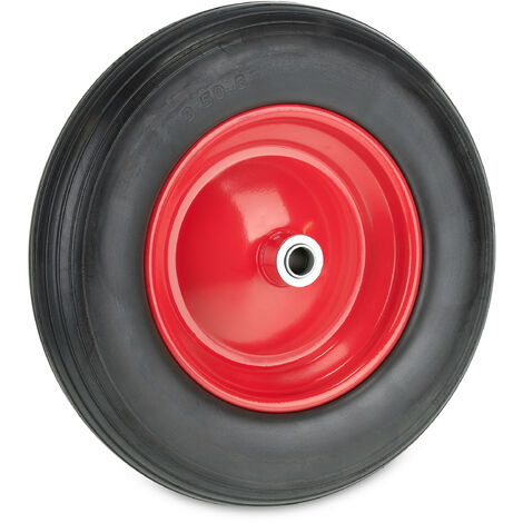 Relaxdays – Roue de brouette 3.50-8 increvable – Pneu caoutchouc pour terrains accidentés – Jante acier – Charge max 100 kg – Couleur noir et rouge
