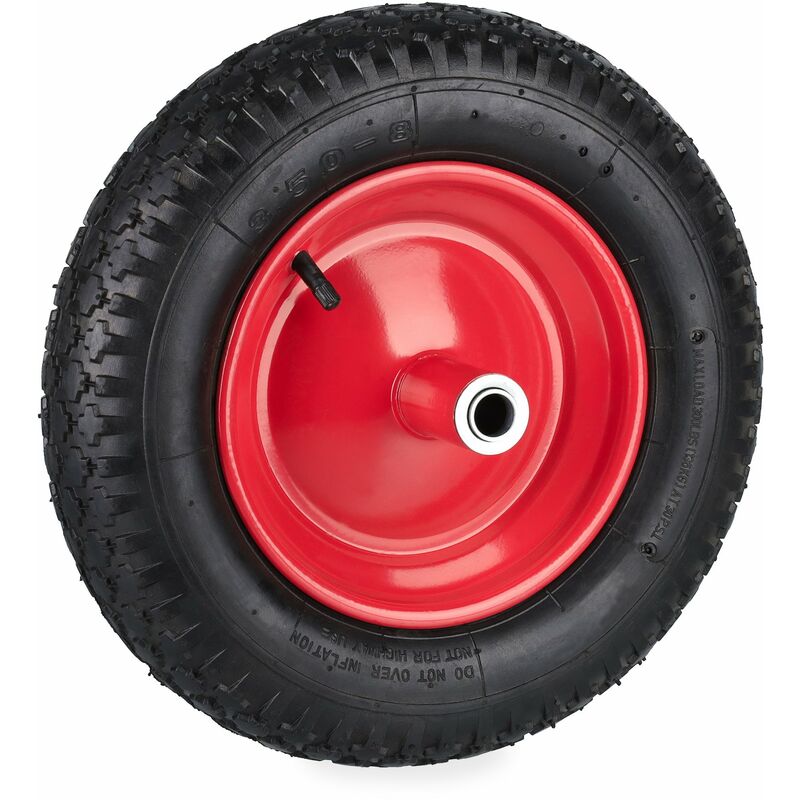 Relaxdays Roue de brouette 3.50-8, pneumatique, jante en acier, charge maximale : 100 kg, avec valve, noir/rouge