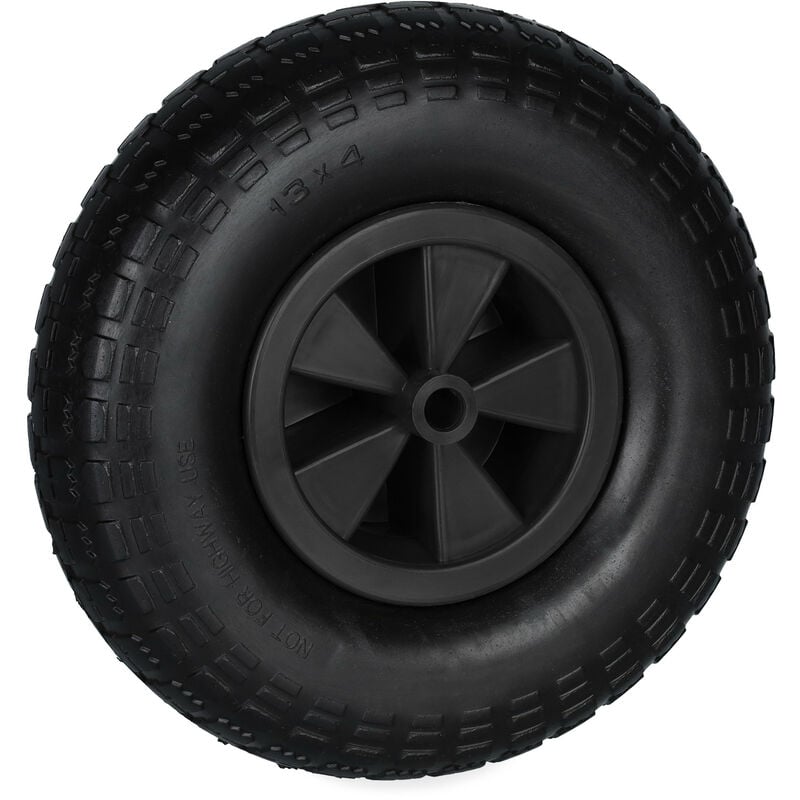 Roue de brouette, 4.00-6, caoutchouc, jante en plastique, increvable, charge maximale : 100 kg, noire - Relaxdays