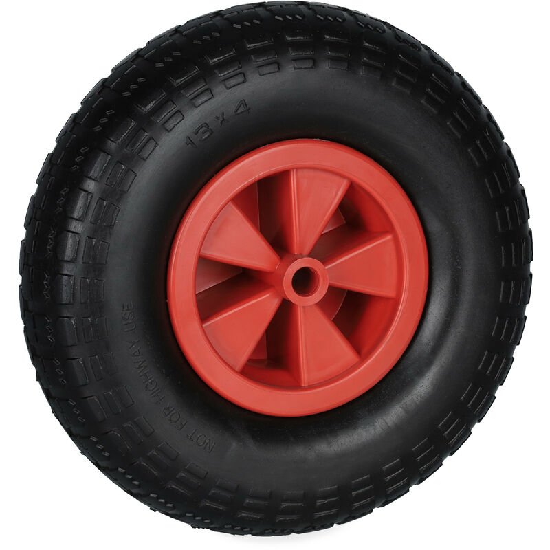 Roue de brouette, 4.00-6, caoutchouc, jante en plastique, increvable, charge maximale : 100 kg, noir/rouge - Relaxdays