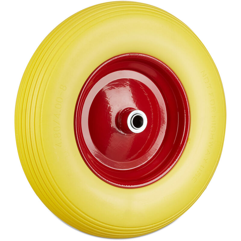 Roue de brouette 4.80 4.00-8, roue en caoutchouc, roue de secours, pneus de diable 100 kg charge, jaune rouge - Relaxdays