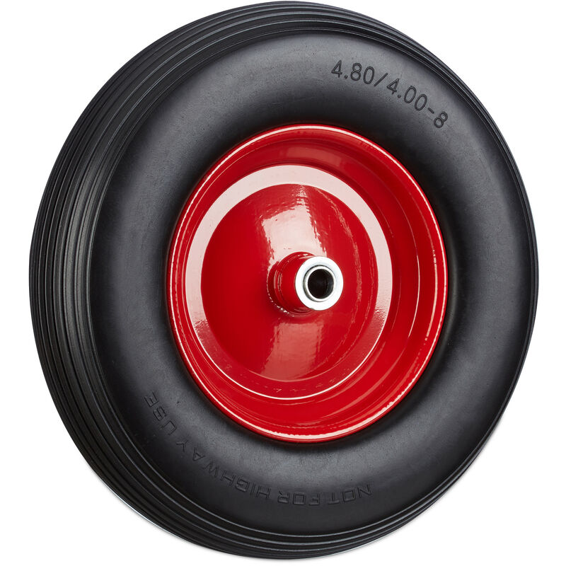 Roue de brouette 4.80 4.00-8, roue en caoutchouc, roue de secours, pneus de diable 100 kg charge, noir rouge - Relaxdays