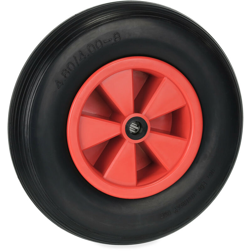 Roue de brouette 4.80/4.00-8, caoutchouc en pu, jante plastique, charge max. : 100 kg, increvable, rouge/noir - Relaxdays