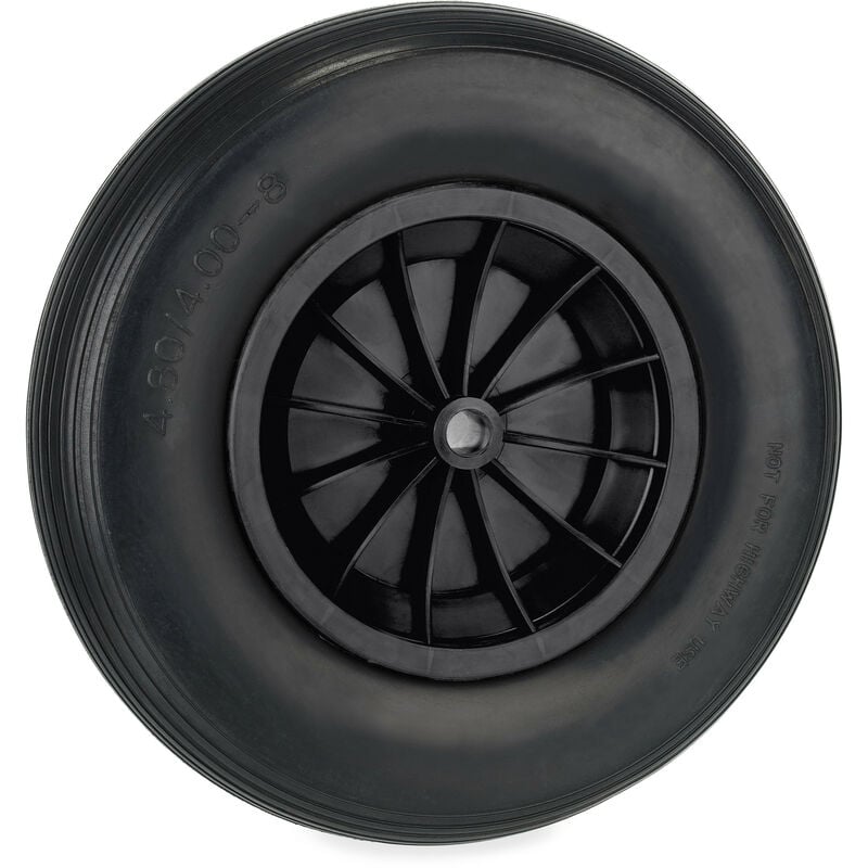Roue de brouette 4.80/4.00-8, pneu en caoutchouc pu, jante plastique, charge max. 100 kg, increvable, noire - Relaxdays