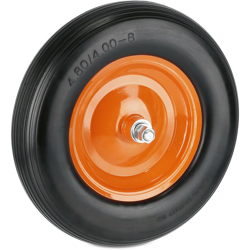 Roue de brouette avec axe 4.80 4.00-8, caoutchouc, jante en acier, pneu rechange, increvable, noir/orange - Relaxdays