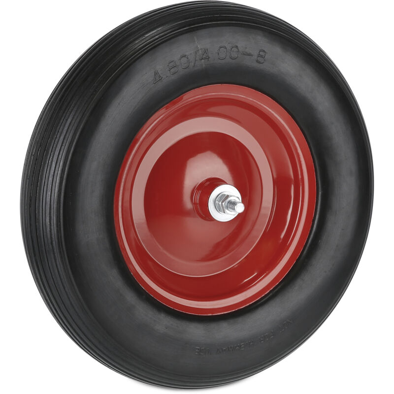 Roue de brouette avec axe 4.80 4.00-8, caoutchouc, jante en acier, pneu rechange, increvable, noir/rouge - Relaxdays