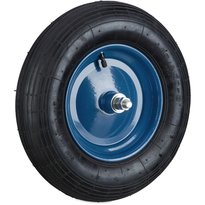 Roue de brouette avec axe 4.80 4.00-8, pneumatique, jante en acier, charge maximale : 120 kg, noir/bleu - Relaxdays