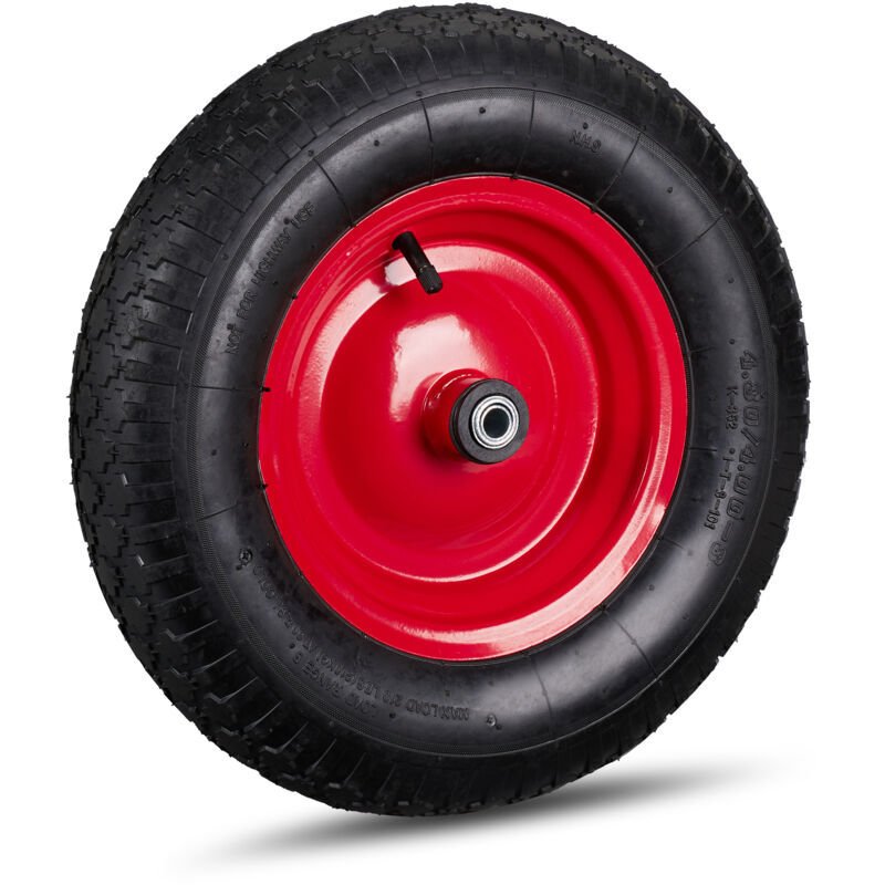 Roue de brouette caoutchouc, lot de 4, 3 adaptateurs par roue, axe, essieu 4.80 4.00-8, jusqu'à 120 kg, noir - rouge
