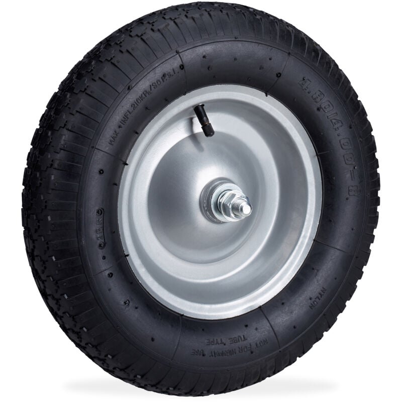 Roue de brouette caoutchouc 200 kg, lot de 2, roue de rechange axe, jante essieu 4.80 4.00-8, noir