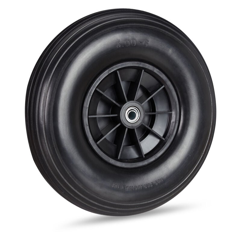 Lot de 2 roues de brouette caoutchouc 4.00-6, de rechange axe, increvable, essieu, 3 adaptateurs, 100 kg,noir