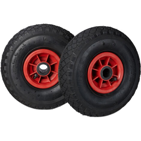 Relaxdays Roue de brouette caoutchouc 80 kg, roue de rechange,  260 x 85 cm essieu 3.00-4 chariot diable, noir-rouge