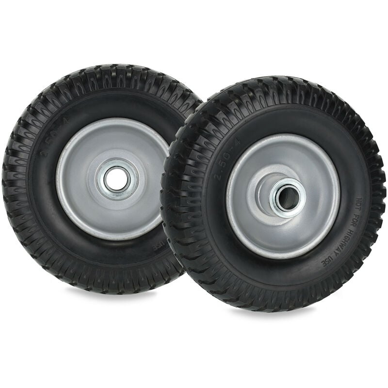 Roue de brouette 2.50-4, lot 2, pneu caoutchouc, jante acier, increvable, charge max. 80 kg, noir et gris - Relaxdays