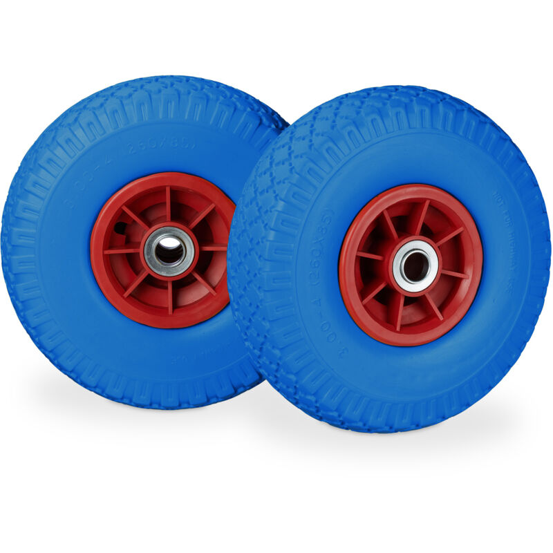 Roue de diable, 8x roue de brouette caoutchouc, 3.00-4', 260 x 85 mm, pour axe de 20 mm, bleu-rouge