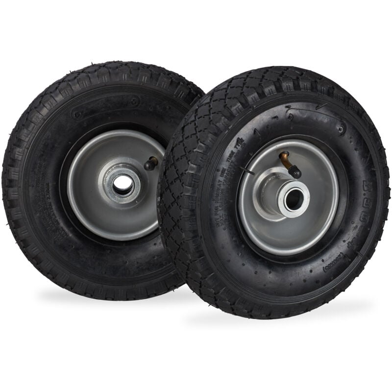 Roue de diable roue brouette set de 2, roue de rechange, caoutchouc 3.00-4, 100 kg, 260 x 85 mm, noir-gris - Relaxdays