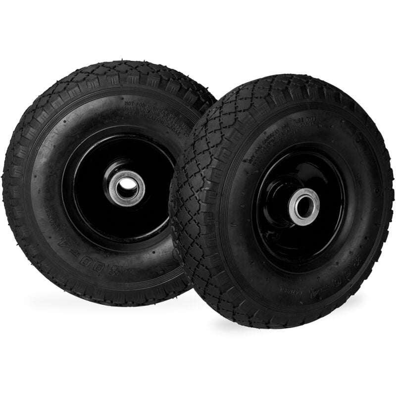 Roue de diable roue brouette set de 2, roue de rechange, caoutchouc 3.00-4, 100 kg, 260 x 85 mm, noir - Relaxdays