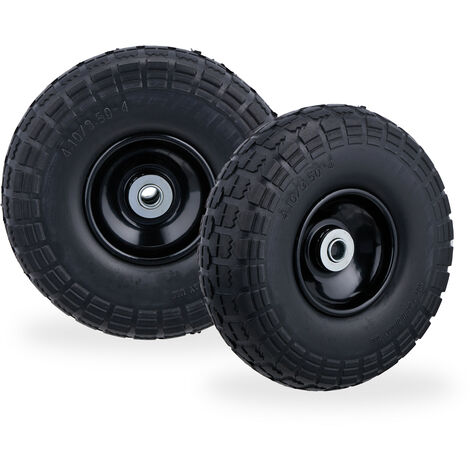 Relaxdays Roue de diable Set de 2, caoutchouc 260x85 mm, increvables, 16 mm, 4.1/3.5-4 essieu, jusqu'à 150kg, noir