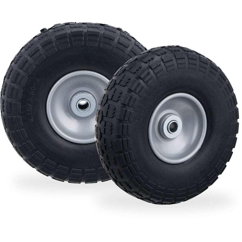 Roue de diable Set de 2, caoutchouc 260x85 mm, increvables, 16 mm, 4.1/3.5-4 essieu, jusqu'à 150kg, noir-gris - Relaxdays