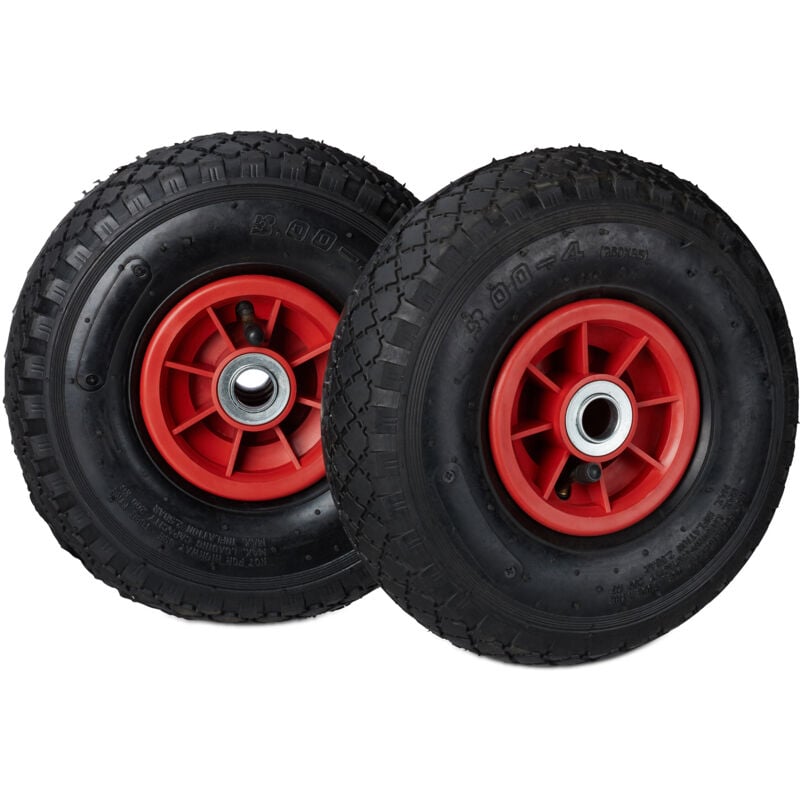 Relaxdays - Roue de diable Set de 2 roues de brouette, roue de rechange axe,3.00-4 , caoutchouc 260x85 mm 80 kg, noir