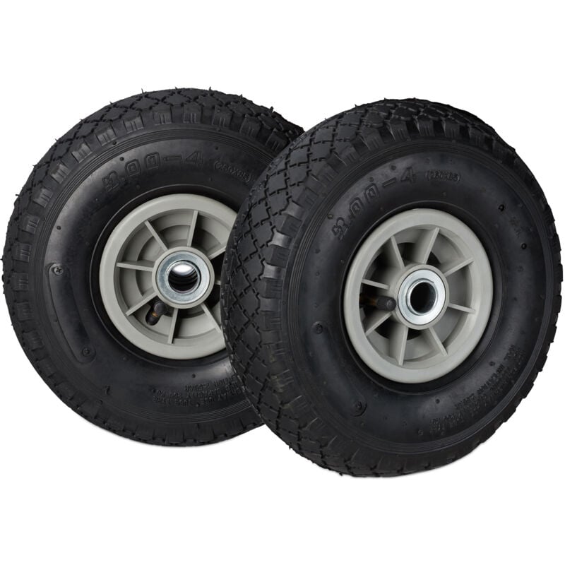 Relaxdays - Roue de diable Set de 2 roues de brouette, roue de rechange axe,3.00-4 , caoutchouc 260x85 mm 80 kg, noir gris