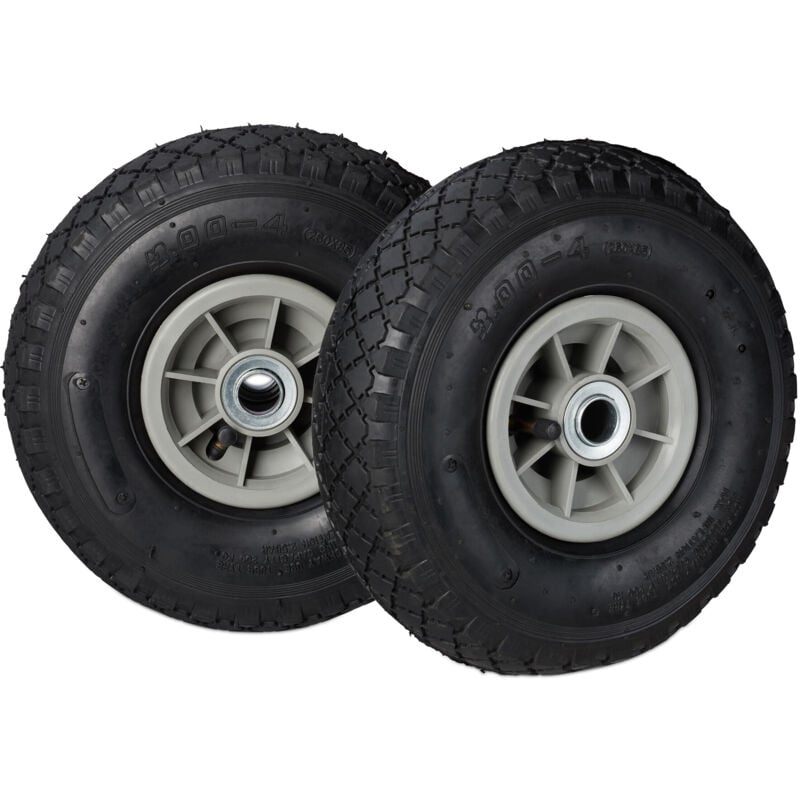 Roue de diable, lot de 4, roues de brouette, roue de rechange axe,3.00-4 , caoutchouc 260x85 mm 80 kg, noir - gris