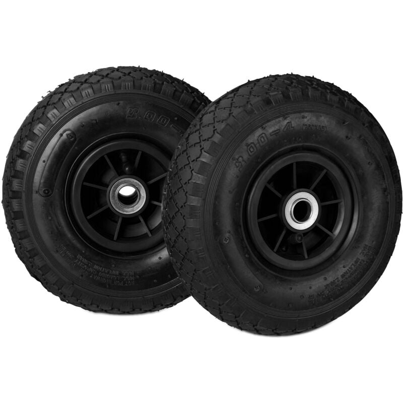 Relaxdays - Roue de diable, lot de 4, roues de brouette, roue de rechange axe, 3.00-4 , caoutchouc 260x85 mm 80 kg, noir