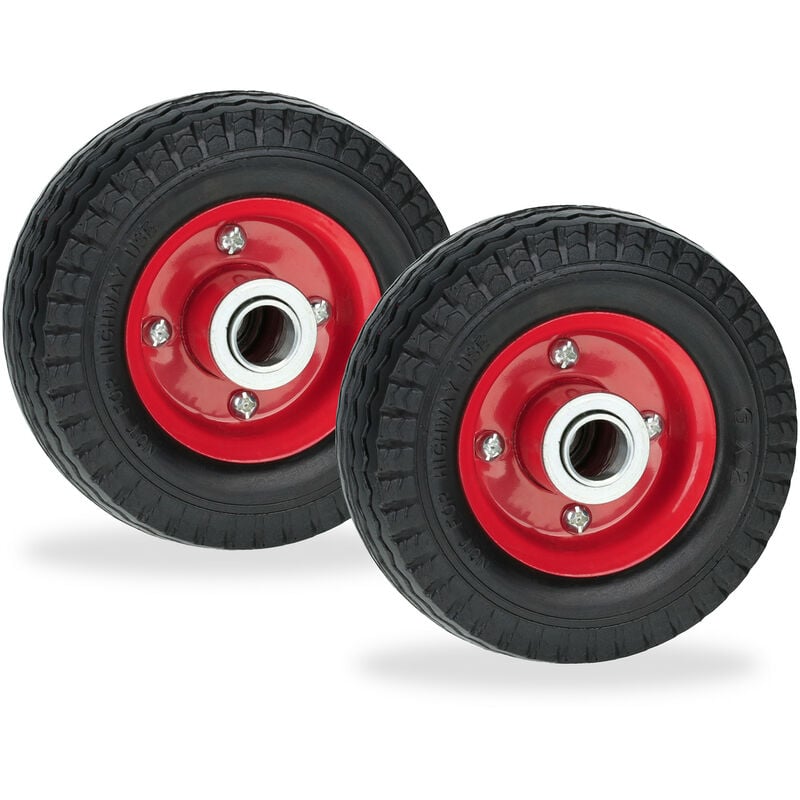 Relaxdays - Roue increvable pour trottinette (par ex. électrique), lot de 2, jante acier rouge, supporte 50 kg, noir/rouge