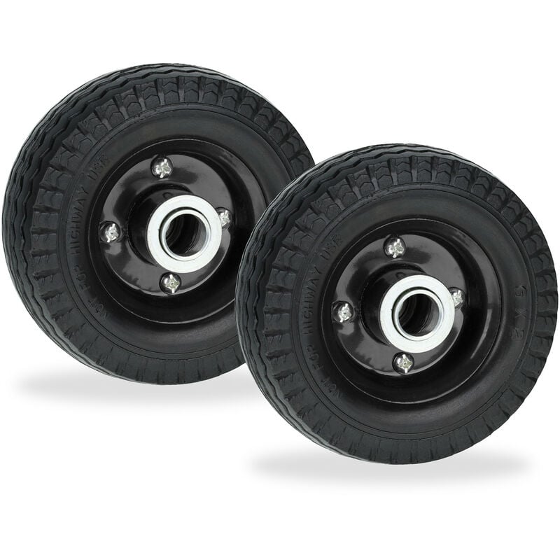 Relaxdays - Roue increvable pour trottinette (par ex. électrique), lot de 2, jante acier rouge, supporte 50 kg, noire