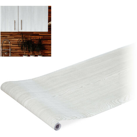   rouleau adhésif mural, DIY, meubles & cuisine, autocollant, aspect bois, PVC , 45 x 200 cm, blanc