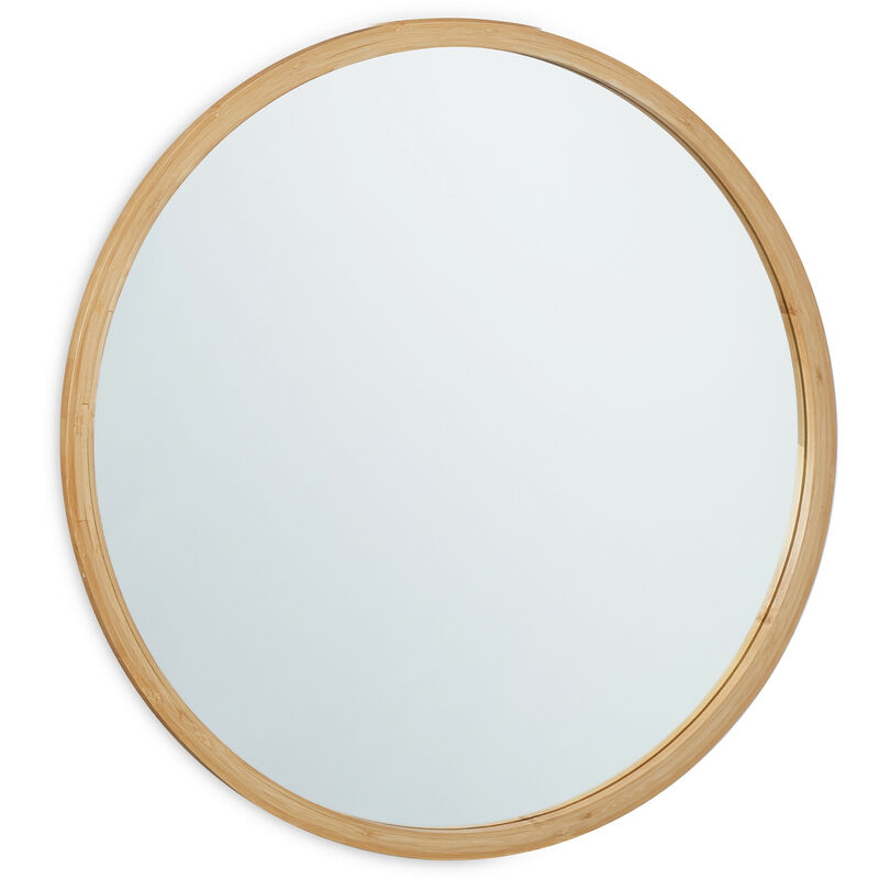 Relaxdays - Round Mirror, Bamboo Frame, ø 61 cm, Wall Mounted, Bathroom & Toilet, Hallway & Bedroom, Living Room, Natural