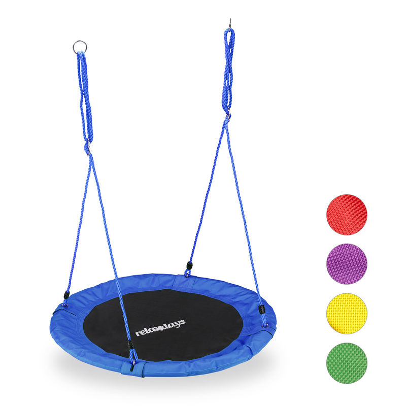 Round Nest Swing for Children & Adults, Adjustable, ø 90 cm, Spider Web Seat, For up to 100 kg, Blue - Relaxdays