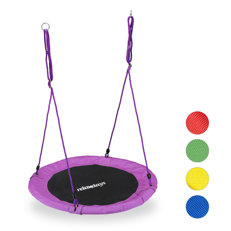 Round Nest Swing for Children & Adults, Adjustable, ø 90 cm, Spider Web Seat, For up to 100 kg, Purple - Relaxdays