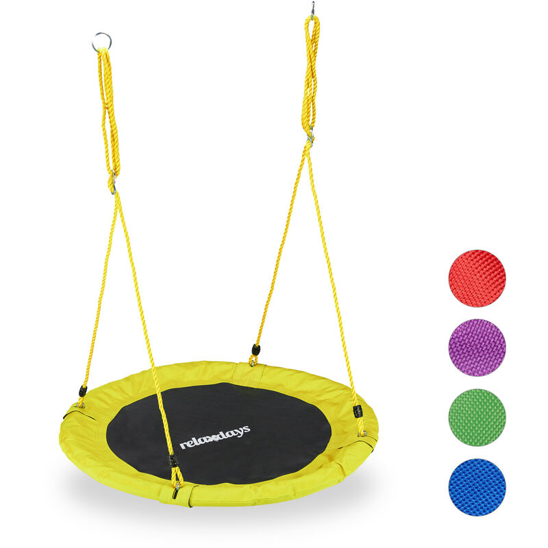 Round Nest Swing for Children & Adults, Adjustable, ø 90 cm, Spider Web Seat, For up to 100 kg, Yellow - Relaxdays