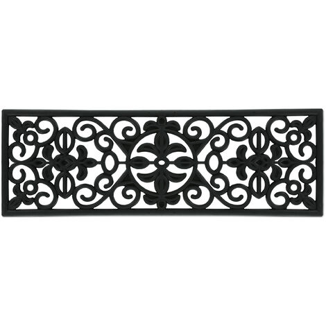 Relaxdays Rubber Step Mat, Rectangular, Indoor & Outdoor Doormat, Shoe Scrapper, 75 x 25 cm, Ornaments, Anti-Slip, Black