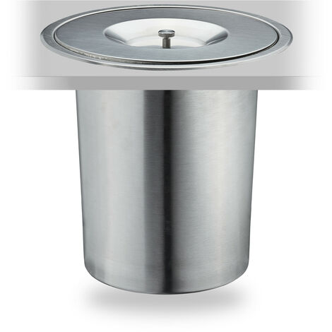 Relaxdays Rubbish Bin, Waste Container, Countertop Waste Paper Basket, Under Desk, HxD 25x27 cm, Stainless Steel, Silver
