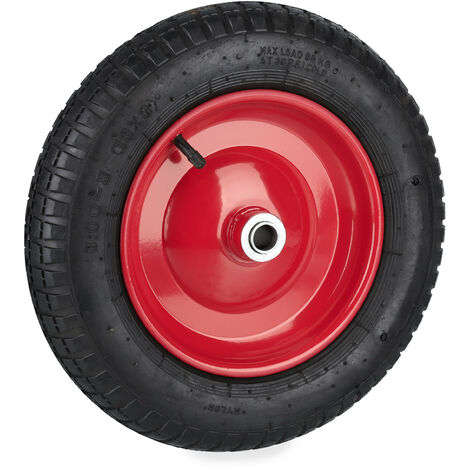 Relaxdays Rueda Carretilla 3.00-8, Ruedita Neumático de Repuesto, Llanta de Acero, Hasta 100 kg, Con Válvula, Negro/Rojo