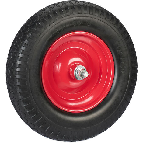 Relaxdays Rueda de Carretilla 4.00-8 Goma con Eje, Neumático de Repuesto Antipinchazos, hasta 100 kg, Negro/Rojo