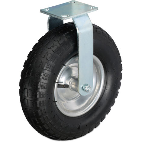 Relaxdays Ruota fissa 3,50-6, portata 120 kg, pneumatico, piastra in acciaio, per carichi pesanti, nero/argento