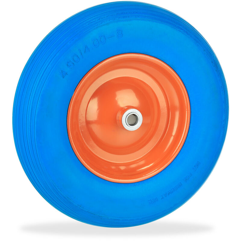 Relaxdays Wheelbarrow Tyre, 4.80 4.00-8, Solid Rubber Spare Wheel, Steel Rim, Puncture-proof, Up To 120 Kg, Blue/orange