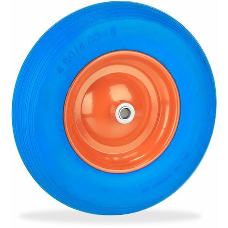 Relaxdays Ruote Carriola 4.80 4.00-8, Gomma Piena con Cerchione in Acciaio, Antiforatura, da Carrello, PU, Blu Arancione