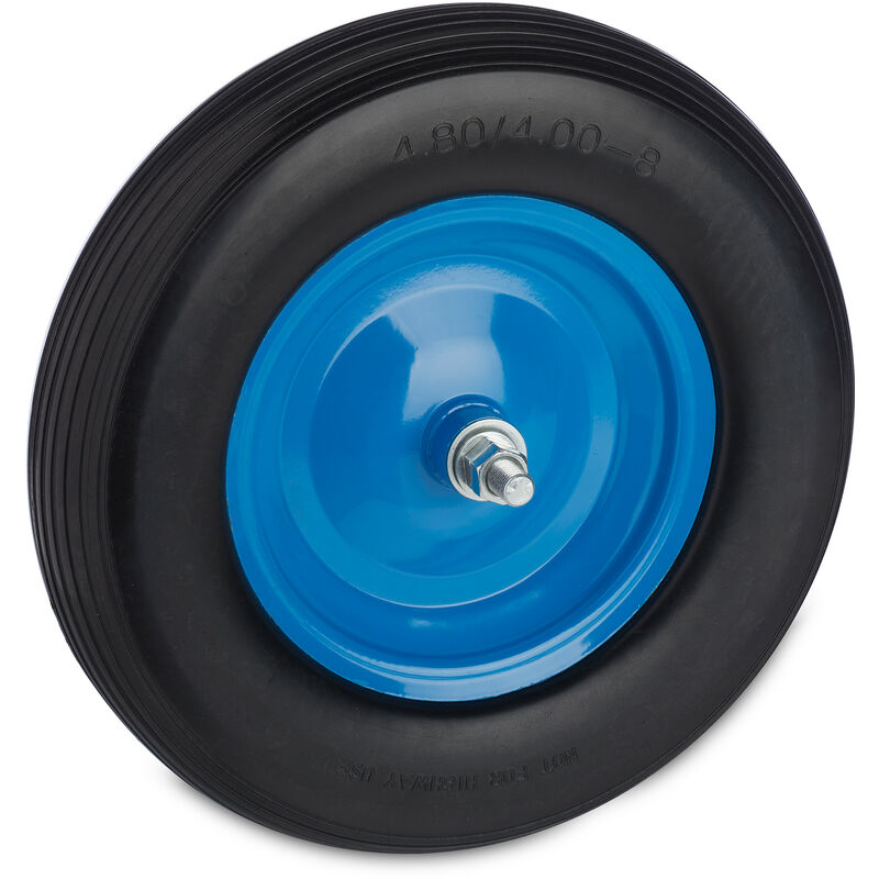 Relaxdays - Wheelbarrow Tyre, 4.80 4.00-8, Solid Rubber Spare Wheel, Steel Rim, Puncture-proof, With Axle, Black/blue
