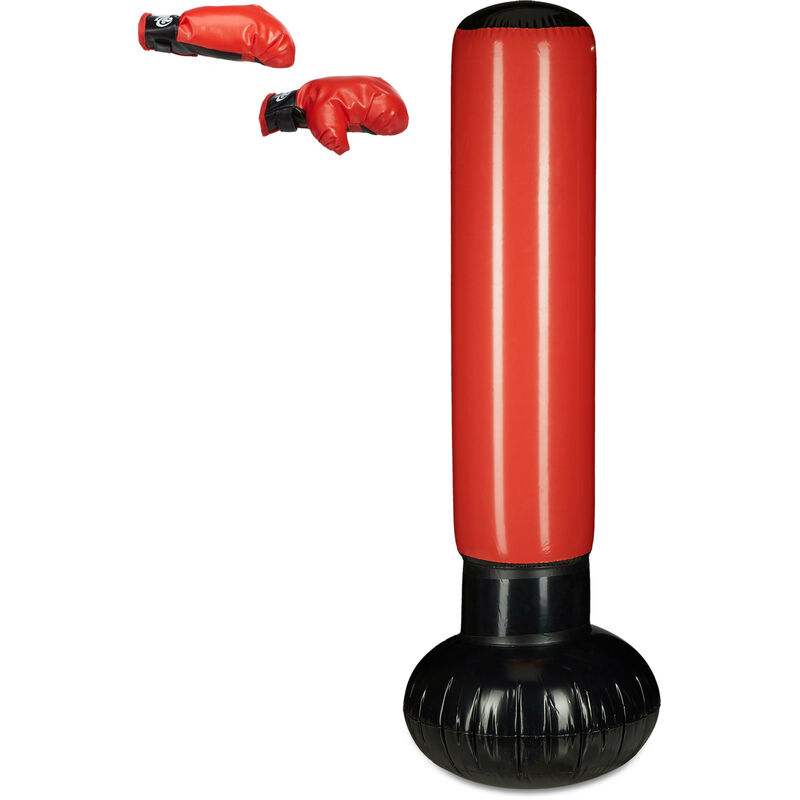 Image of Relaxdays - Sacco Boxe da Terra, Punching Bag Autoportante per Casa, da Gonfiare, per Bambini, altezza 160 cm, rosso/nero