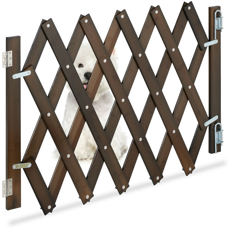 Safety Gate, Barrier, Extendable up to 108.5 cm, 47.5-60cm high, Bamboo, Stair & Door, Dog & Baby Guard, Brown - Relaxdays