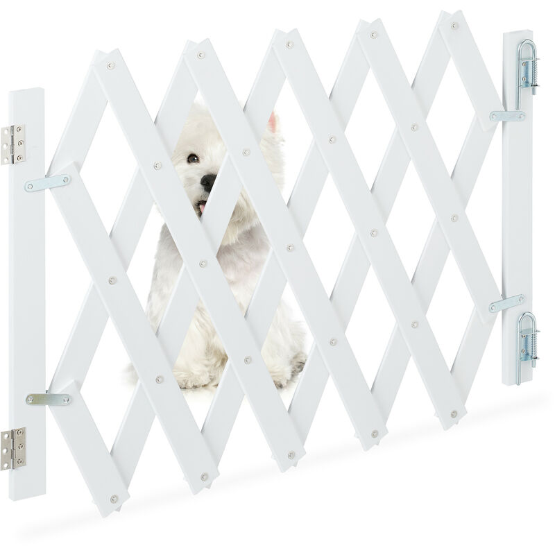 Relaxdays - Safety Gate, Barrier, Extendable up to 108.5cm, 47.5-60 cm high, Bamboo, Stair & Door, Dog & Baby Guard, White