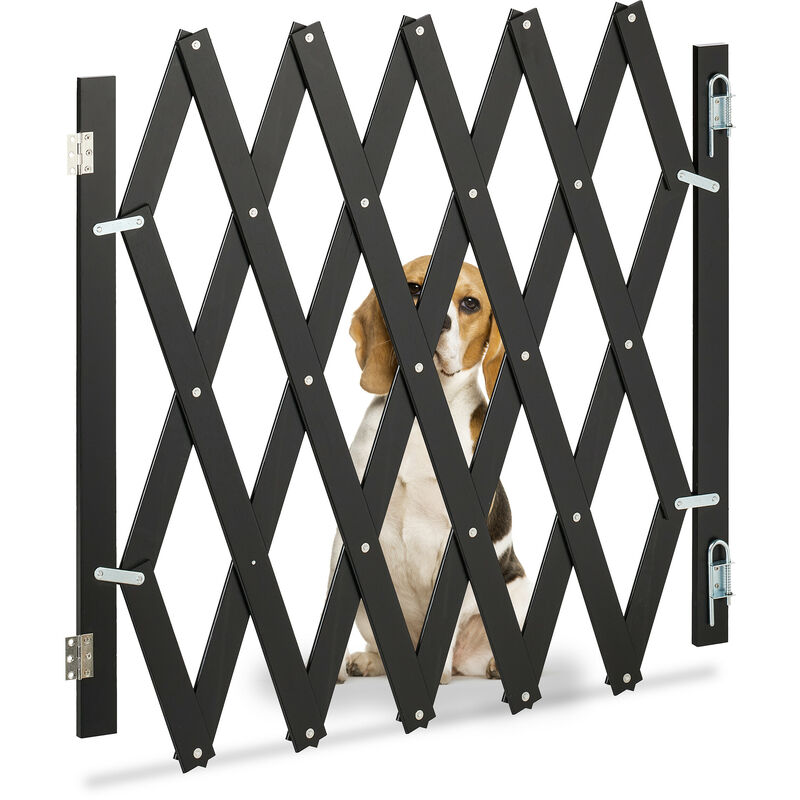 Relaxdays Safety Gate, Barrier, Extendable up to 126 cm, 70-82 cm high, Bamboo, Stair & Door, Dog & Baby Guard, Black