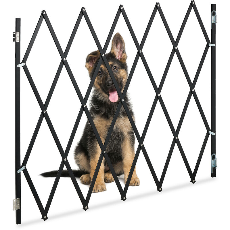 Relaxdays - Safety Gate, Barrier, Width Extendable up to 130 cm, 87.5-100 cm high, Bamboo, Stair & Door Dog Guard, Black