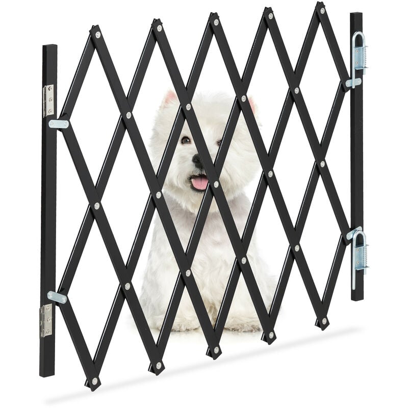 Relaxdays - Safety Gate, Dog Barrier, Extendable up to 96 cm, 48.5-60 cm high, Bamboo & Iron, Stairs & Doors Guard, Black