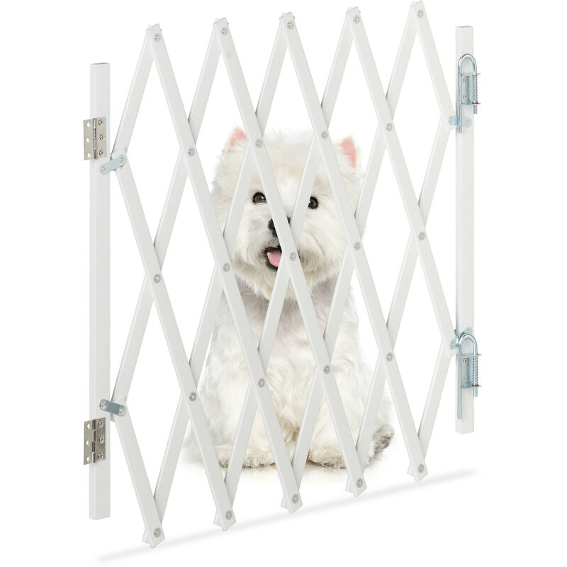 Relaxdays - Safety Gate, Dog Barrier, Extendable up to 96 cm, 48.5-60 cm high, Bamboo & Iron, Stairs & Doors Guard, White